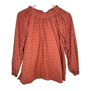 Roller Rabbit Womens Eyelet Blouse‎ Size M Terracotta Orange Cotton Embroidered
